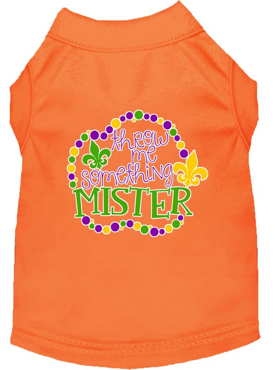 Throw me Something Screen Print Mardi Gras Dog Shirt Orange XS